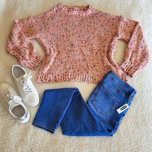 Pink Lily Distressed Round Neck Sweater M